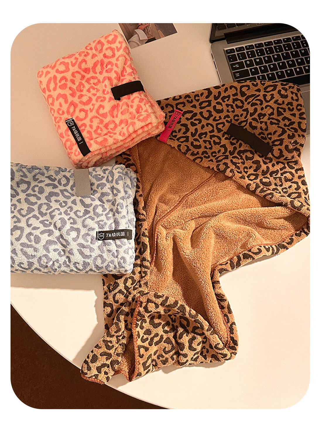 Fan Ye Leopard Print Coral Fleece Thickened Super Absorbent Hair Drying Towel Wrap Bath Cap for Women Adults Students 7