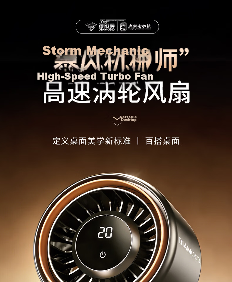 Diamond Brand [Storm Whisper] Desktop Mini Fan USB Portable Rechargeable Electric Fan Outdoor Camping Long Battery Life Cooling Device Dorm Bedside Small Fan WB18 Gray 1