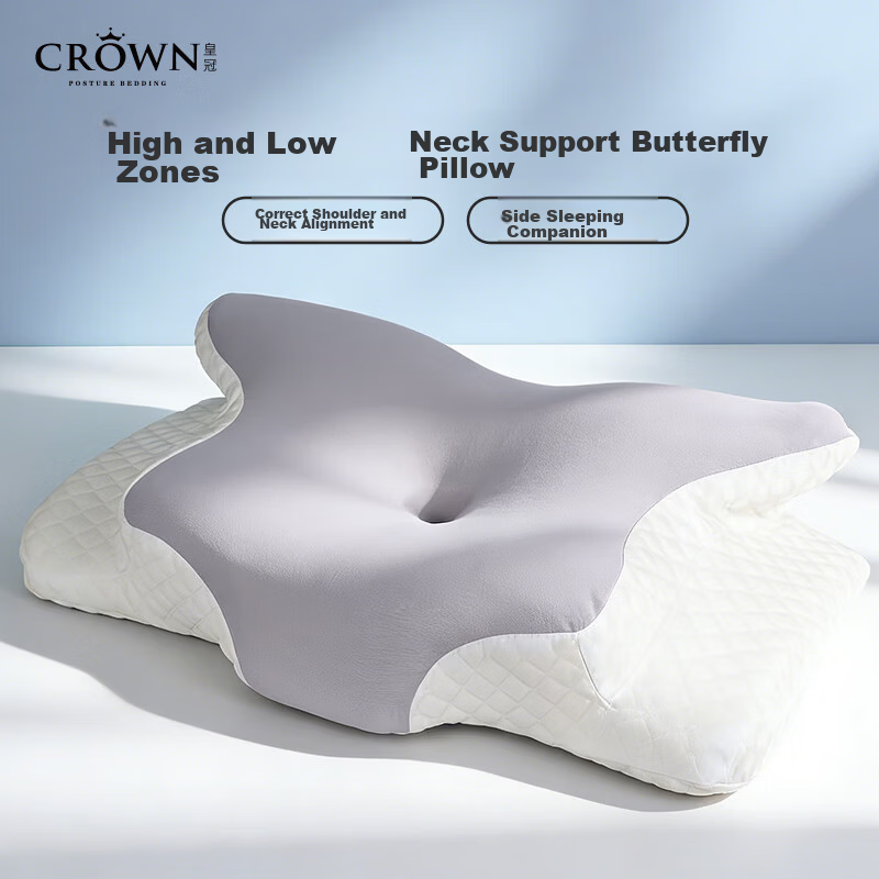 CROWN Butterfly-Shaped Memory Foam Neck Support Pillow with Pillowcase for Deep Sleep, Single Dormitory Student Use, Pair of 2