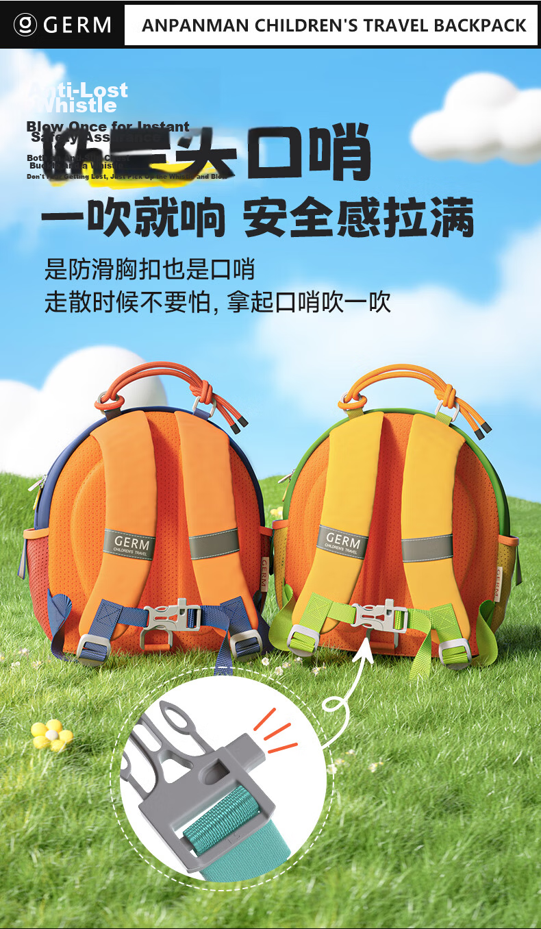Germ Breadman Children's Backpack, Kindergarten Schoolbag, Ultra-Light Large Capacity Travel Cute Bag, Gift-Giving, Sea Salt Red Bea 8