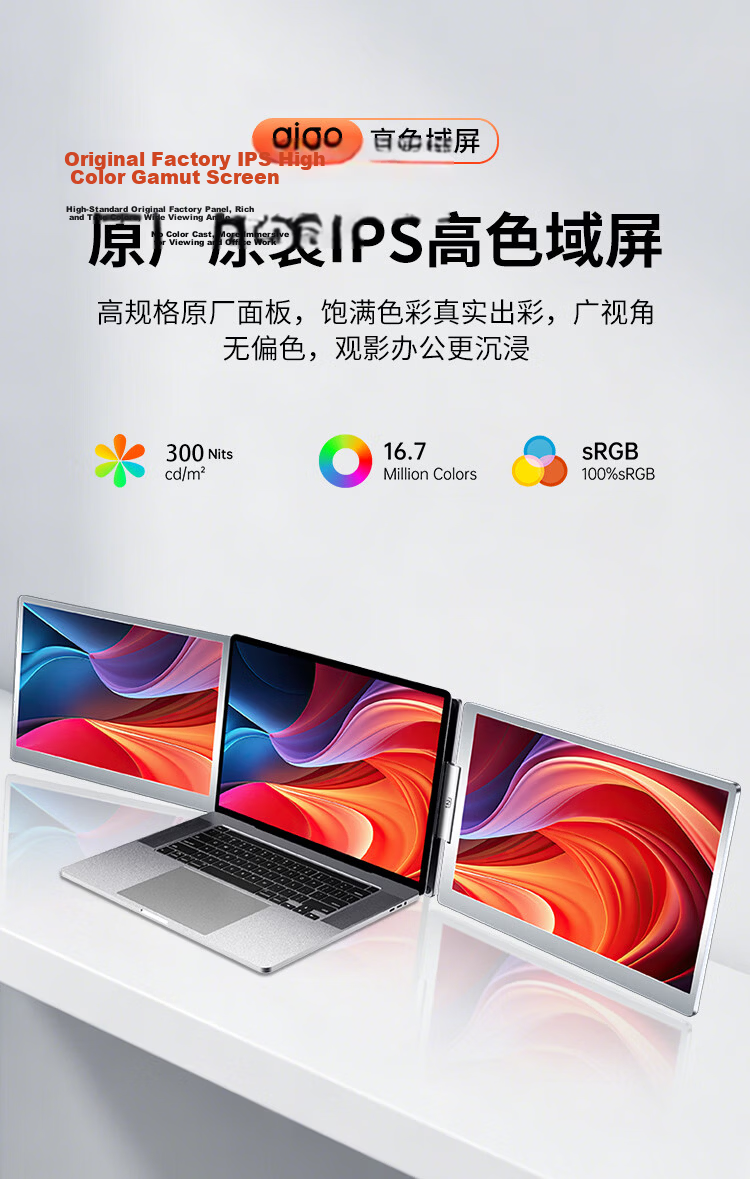 Aigo 14-inch Dual Screen Portable Monitor Expansion Display Type-C All-in-One for PC, Mobile, Laptop Secondary Screen 3