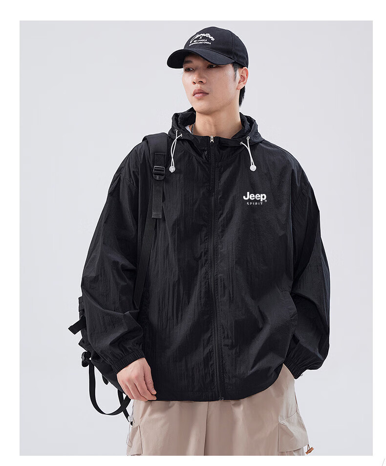 JEEP SPIRIT Men's Summer New Ice Silk Lightweight Sun Protection Jacket Large Size Men's Clothing Coat ZH7777 Cement Gray 3XL 26