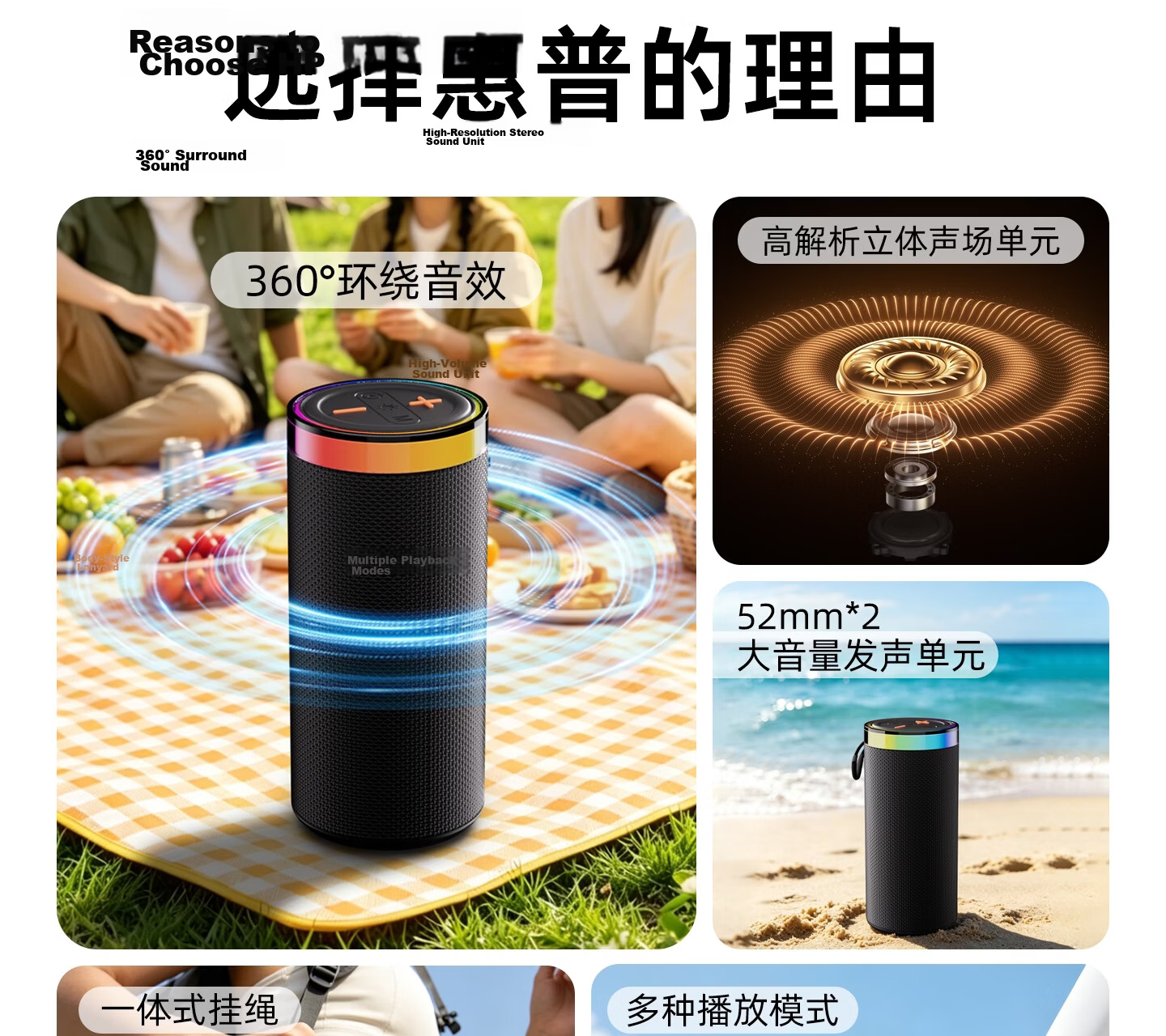 HP Bluetooth Speaker Desktop Audio High Power Wireless Outdoor Portable Mini Speaker Long Battery Life Black 3