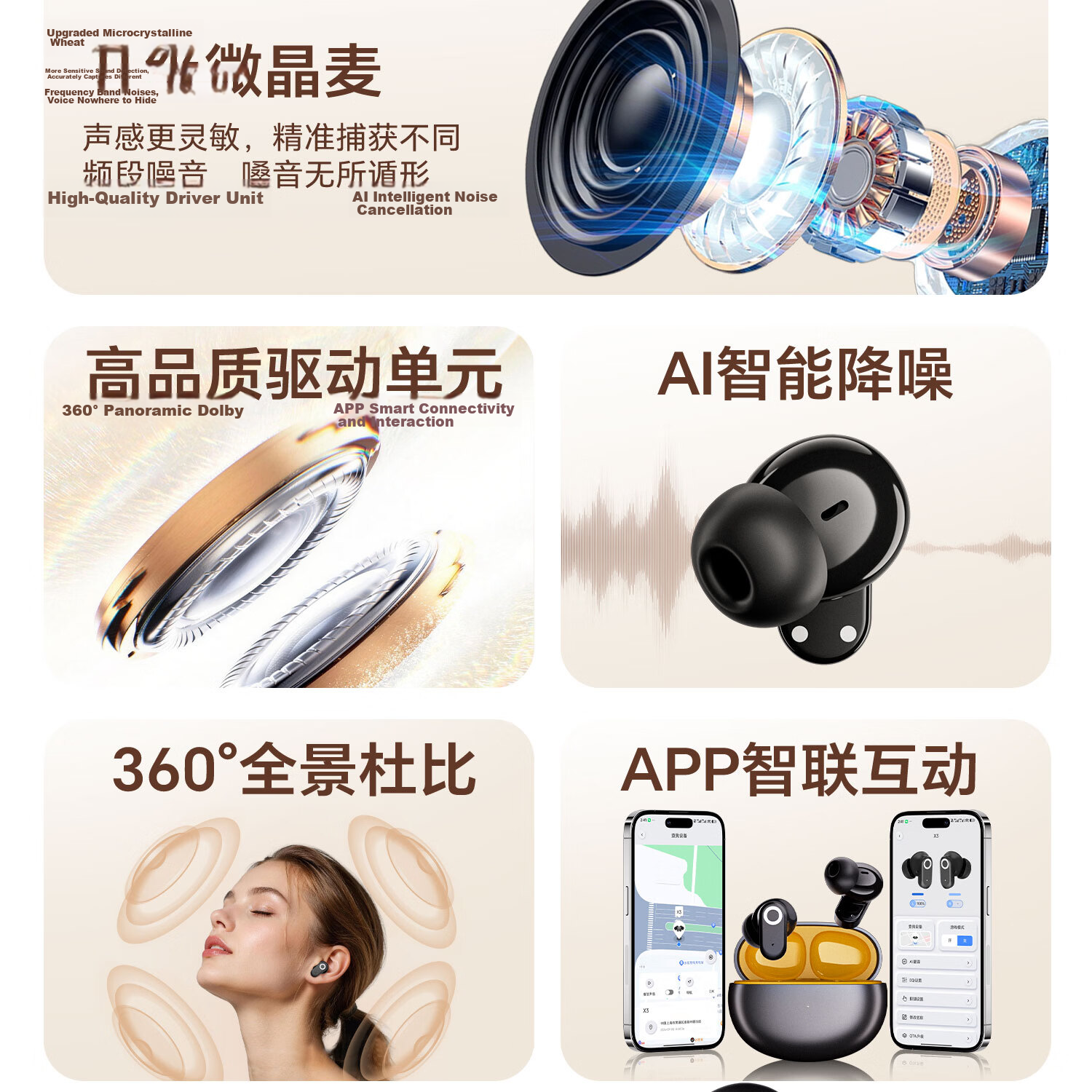 Zhunhang Bluetooth Noise Cancelling In-Ear Wireless Earphones 2026 New Ultra-Long Battery Life Deep Noise Cancellation Berlin Sound Sports Call Gaming Sleep Bluetooth Earphones 3