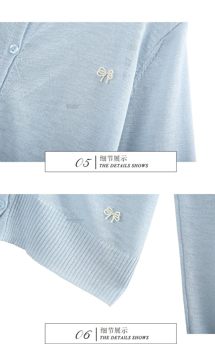 Awakening Paradise 26 Summer Fashion Elegant Sweet Bowknot Versatile Top Round Neck Long Sleeve Knit Cardigan Blue One Size 15