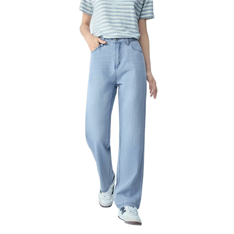 Giordano Women's Summer New Pure Cotton Washed Cat Whisker Thin High Waist Straight Leg Jeans 05416332