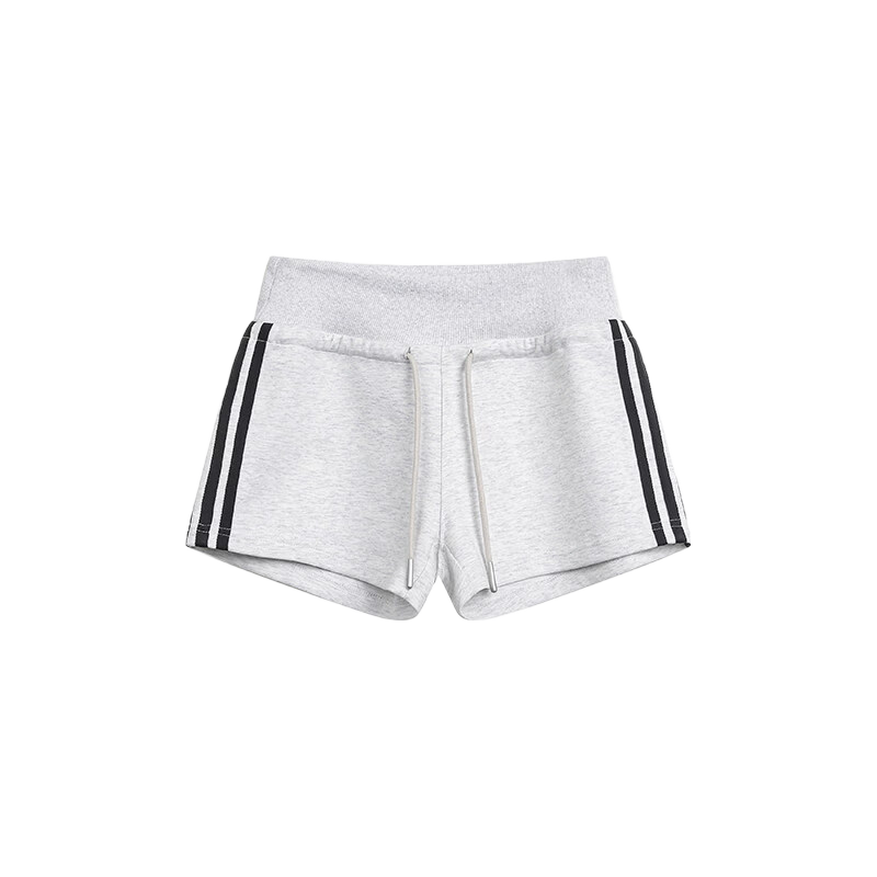 ICH MODE American Style Striped High Waist Shorts Women Summer Slim Straight Sports Sweatpants Casual Pants White Flower Gray L