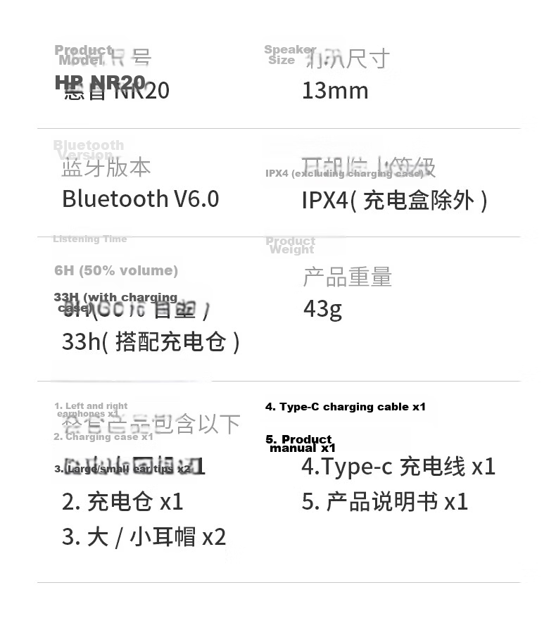 HP NR20 Bluetooth Headphones, Active Noise Cancellation True Wireless Earphones for Sports, Study, Music, Work, E-Sports Gaming, Long Battery Life, Compatible with Apple And Android Phones, Cream White 5