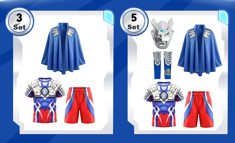 IKALI Ultraman Boys Summer Round Neck Ice Silk Short Sleeve Sports T-Shirt Cape Three-Piece Set 110 CM 2
