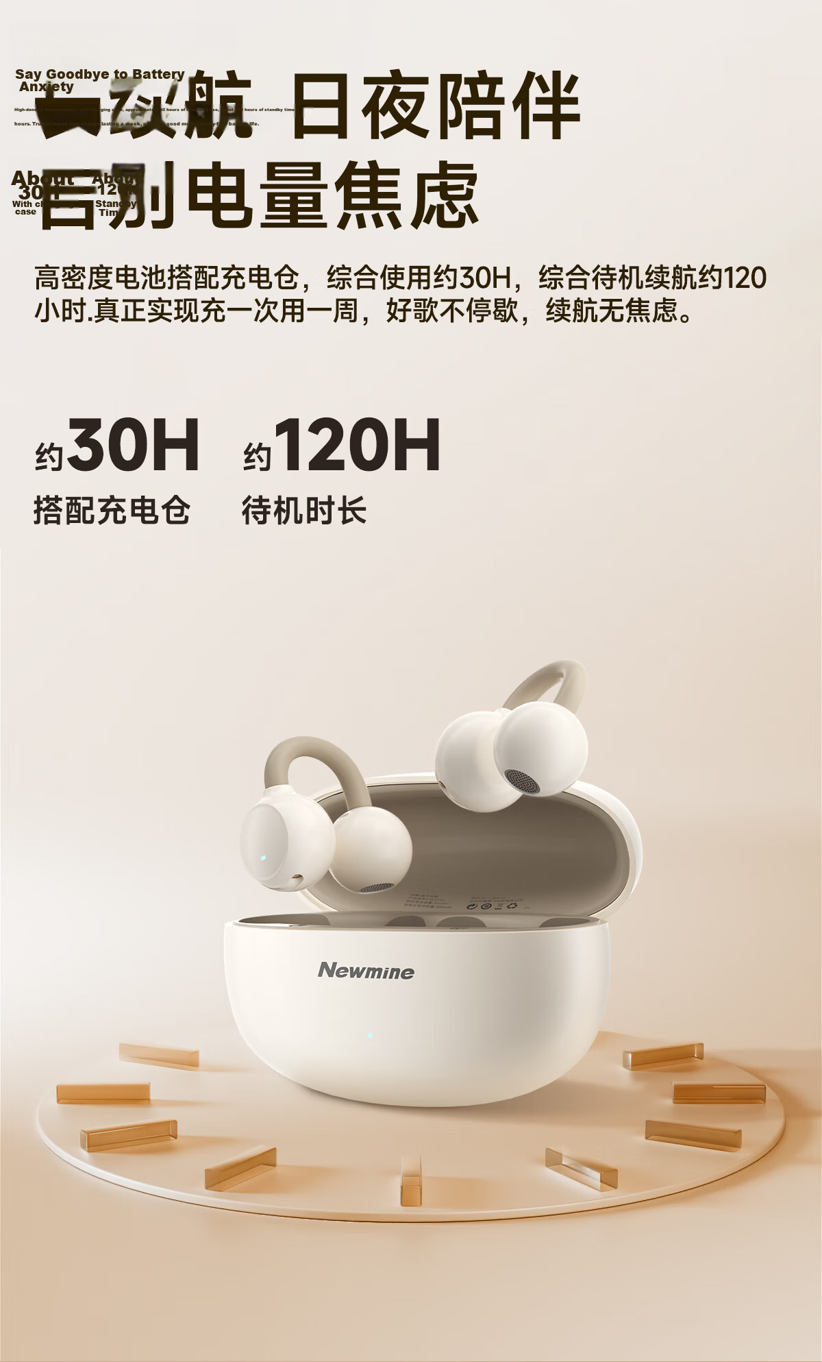 Newmine [2026 New Model | Comfortable to Wear Long-Term] LY82 Bluetooth Earphones Clip-On Bone Conduction Concept Open-Style Non-In Call Noise Reduction Ultra-Long Battery Life Compatible with Apple And Huawei 5