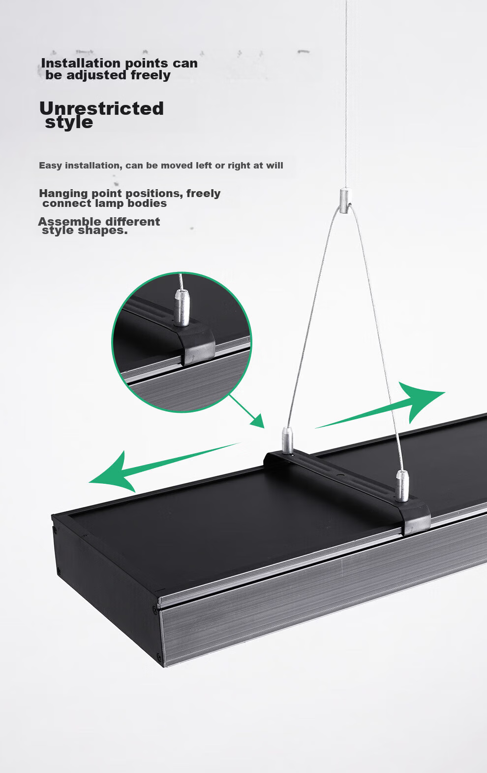 NVC LED Linear Pendant Light Office Rectangular Commercial Lighting LED Strip Light Modern Minimalist High CRI Linear Light 50W White Light White Body 17