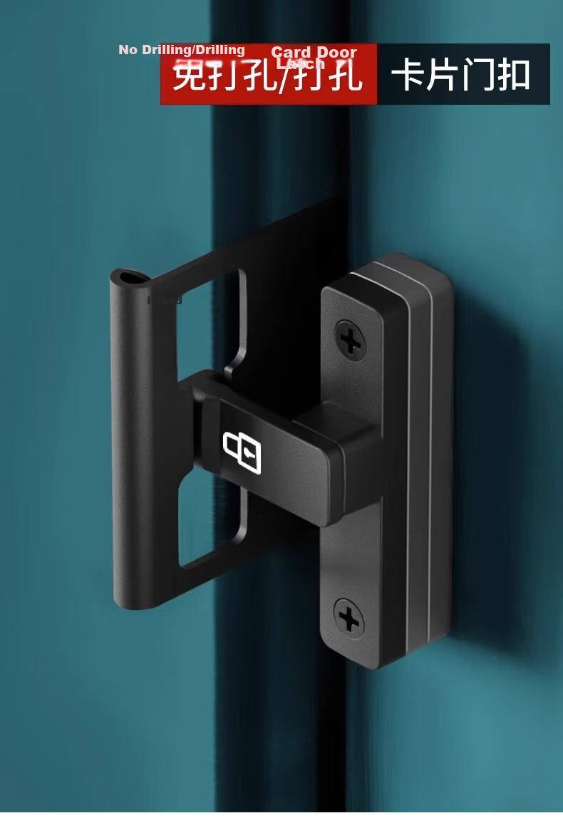 Qiansu Wheel No-Drill Positioning Bolt Door Latch Push-Pull Door Lock Indoor Vintage Clip Surface-Mounted Sliding Door Lock Night Glow Positioning Door Latch Matte Black 90°180° Universal 6