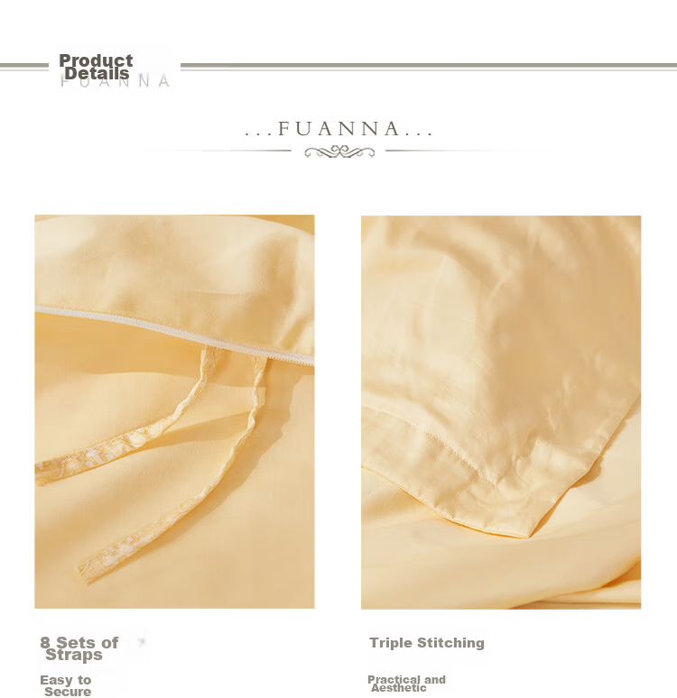 Fuanna Home Textile 4-Piece Bedding Set 60S Long-Staple Cotton Pure Cotton Sheet Duvet Cover Single/Double 203x229cm Yellow 11