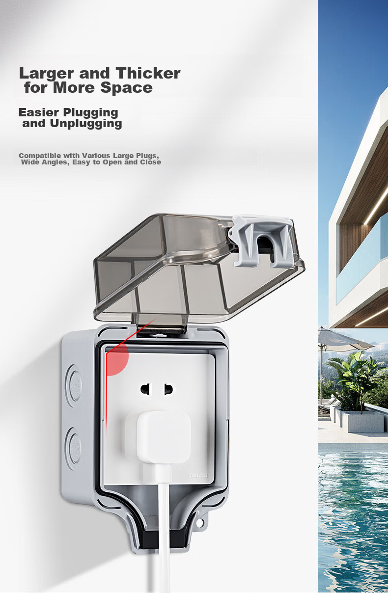 DELIXI Switch Socket Waterproof Box IP66 Outdoor Rainproof Splash-proof Box Enlarged Thickened Sealed Rainproof 86 Type Single Gang 6