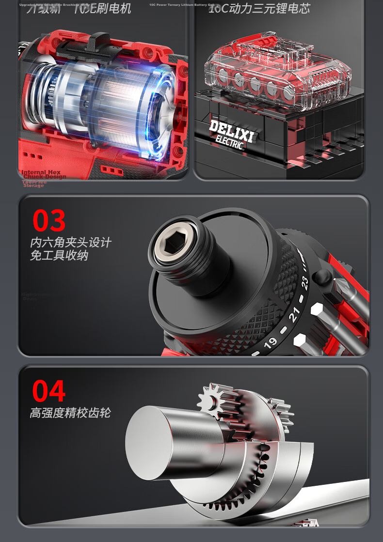 DELIXI ELECTRIC Brushless Impact Screwdriver Cordless Electric Screwdriver Rechargeable Lithium Drill Power Tool 3
