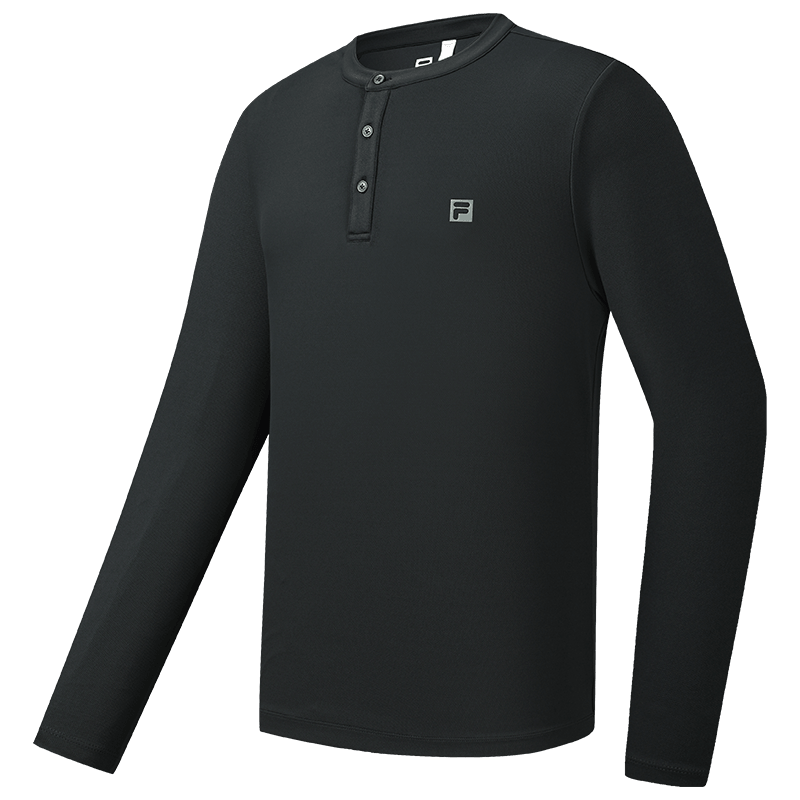 FILA Men's Knitted Long Sleeve T-Shirt 2026 Autumn Henry Collar Sports Fitness Quick-Dry Long Tee