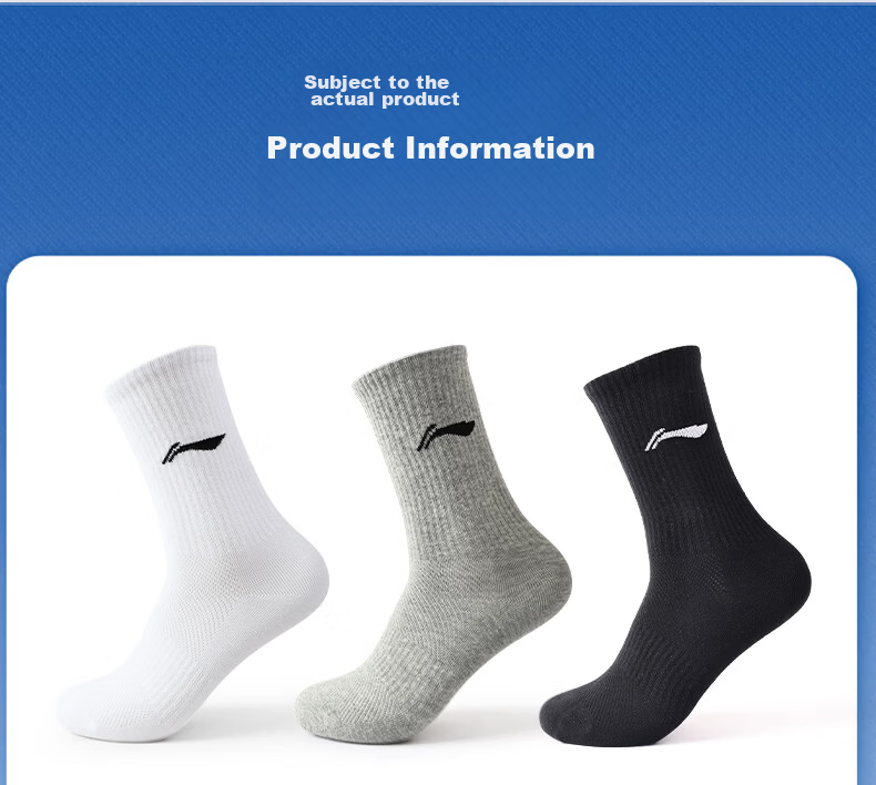Li-Ning Unisex Summer Sports Socks Running Cycling Sweat-Absorbing Breathable Basketball Badminton White Mid Socks 3 Pairs XL 22