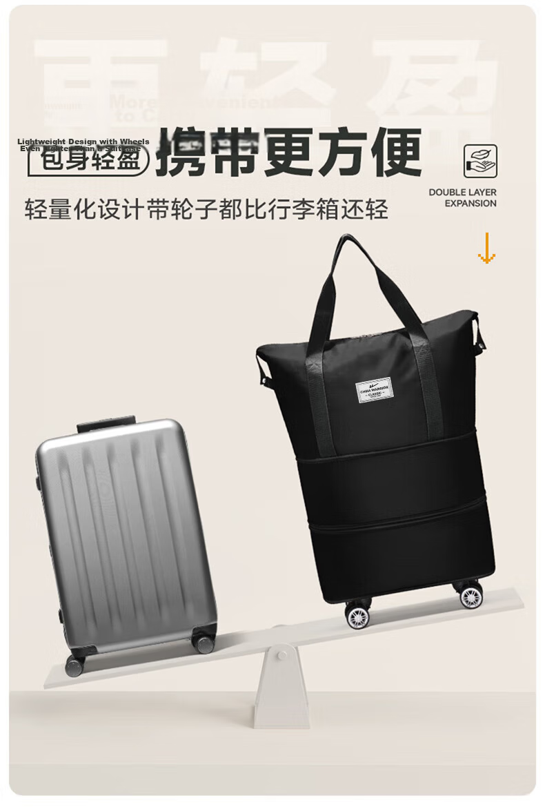 Warrior Universal Wheel Travel Bag Large Capacity Foldable Trolley Business Trip Tourism Carry-on Expandable Storage Luggage with Wheels for Men and Women 8