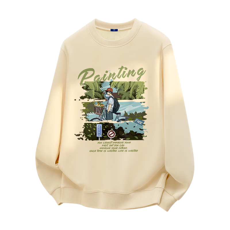 GENIOLAMODE Men's Fleece Pullover Hoodie, Winter Thickened Long Sleeve Base Layer Shirt, Light Beige, L