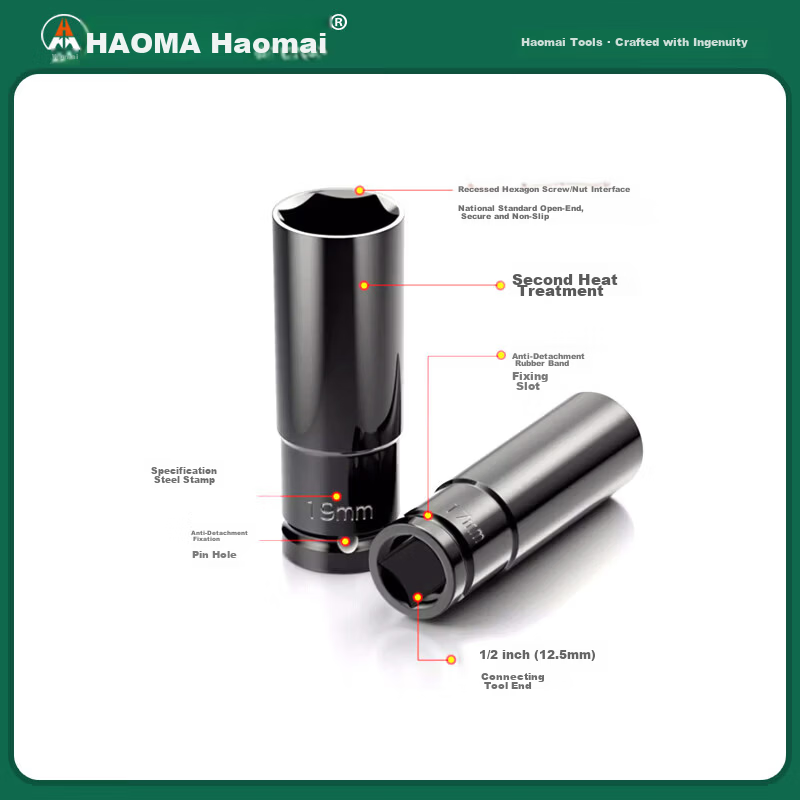 Haomai 78mm Long Black Lithium Battery Socket 10-Piece Set Impact Wrench Socket Hex Industrial Auto Repair Wrench HM-6006610 3