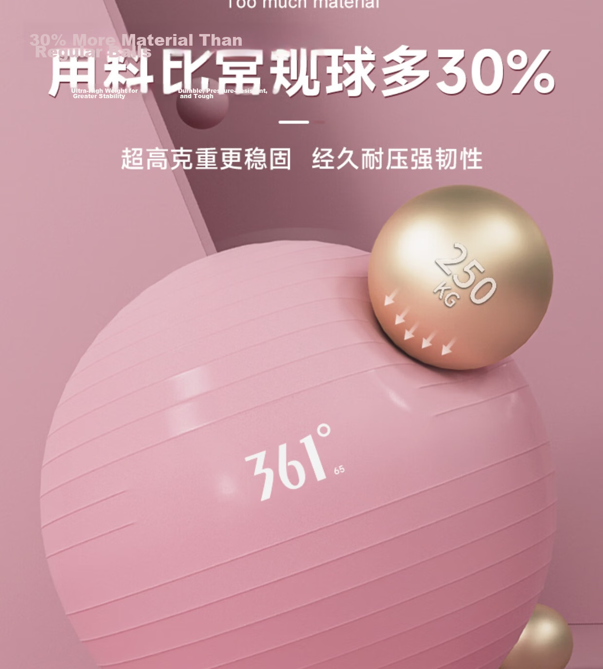 361° Yoga Ball Thickened Explosion-Proof Swiss Ball Maternity Delivery Ball Fitness Rolling Back Balance Large Yoga Ball Pink 11