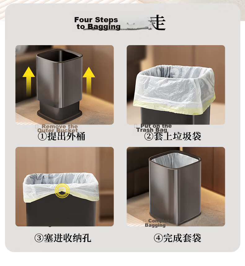 Arrow Stainless Steel Trash Can 12L Home Living Room Office Hotel Commercial Luxury Bathroom Bedroom Kitchen 8