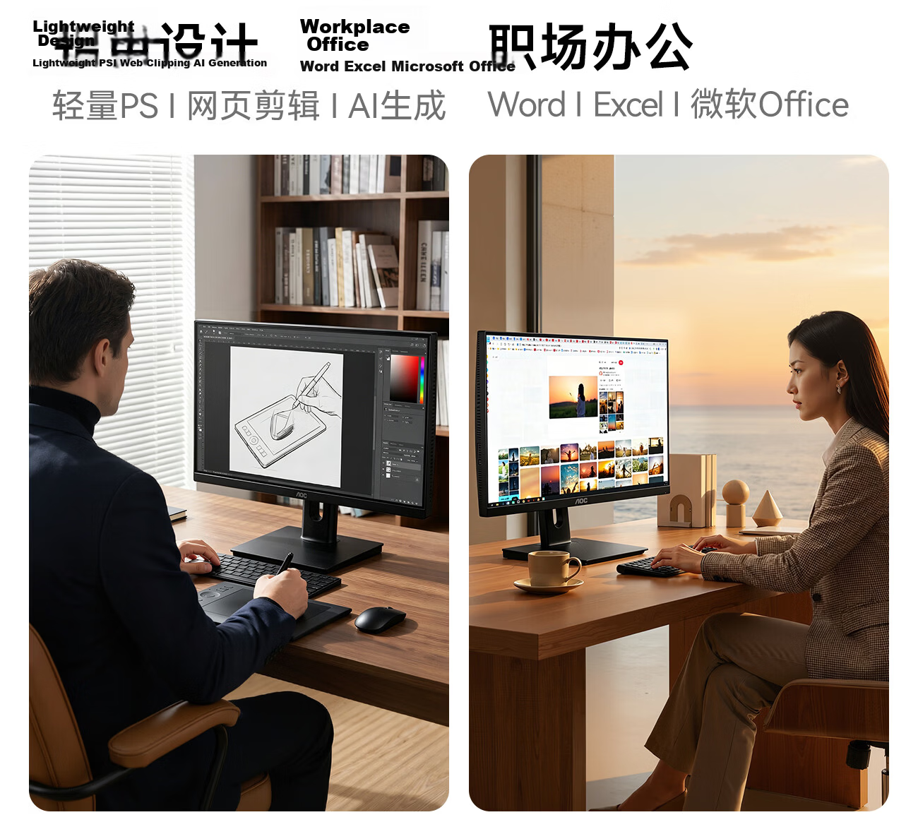 AOC All-in-One PC 23.8-inch HD Commercial Office Home Desktop Computer (N95 + 16GB + 256GB SSD WiFi Bluetooth) Black 16