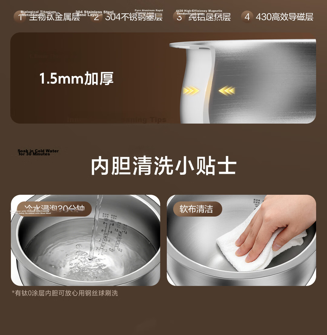 Haier Fashion Rice Cooker with Titanium 0 Coating IH 3D Heating Stainless Steel Smart WiFi Control 4L for 4-5 People HRC-I44YGU1 8