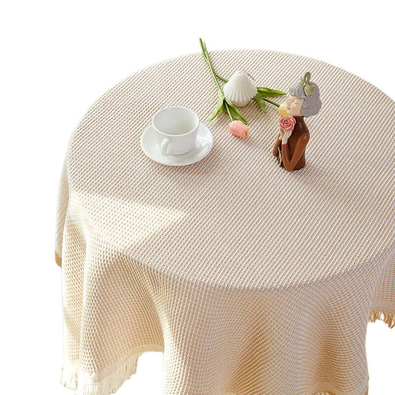 AVIVI Round Tablecloth, Coffee Table Cover, Cotton And Linen Square Or Round Dining Table Cloth, Piano Dust Cover, 130*130cm, Khaki Waffle Patter