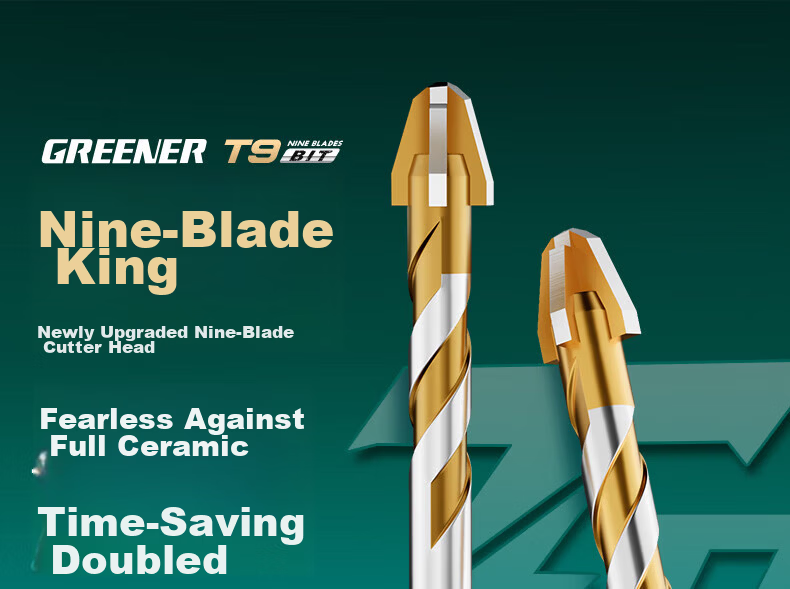 GREENER T9 Nine-Blade Tile Drilling Bit Eccentric Sawtooth Concrete Electric Drill Glass Marble 6mm*5 1