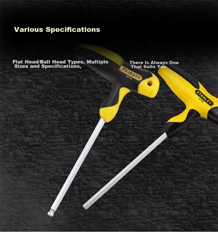 STANLEY T-Handle Flat Head Metric Hex Wrench Industrial Grade Hex Key Repair Tool 94-347-23 3