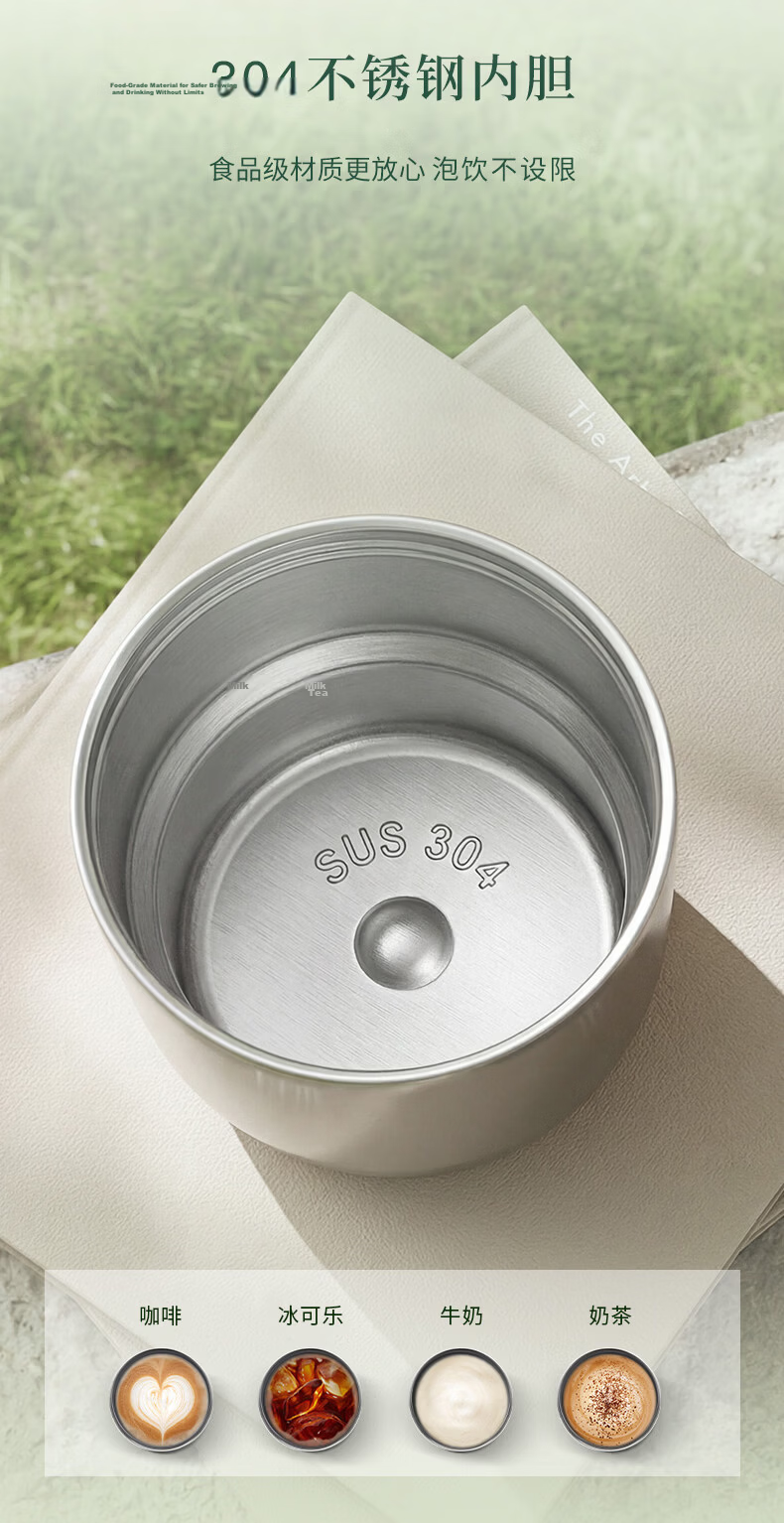CHAGEE Large Capacity Stainless Steel Insulated Tumbler with Straw Coffee Cold Water Cup Gift Luminous Handle Silver 5