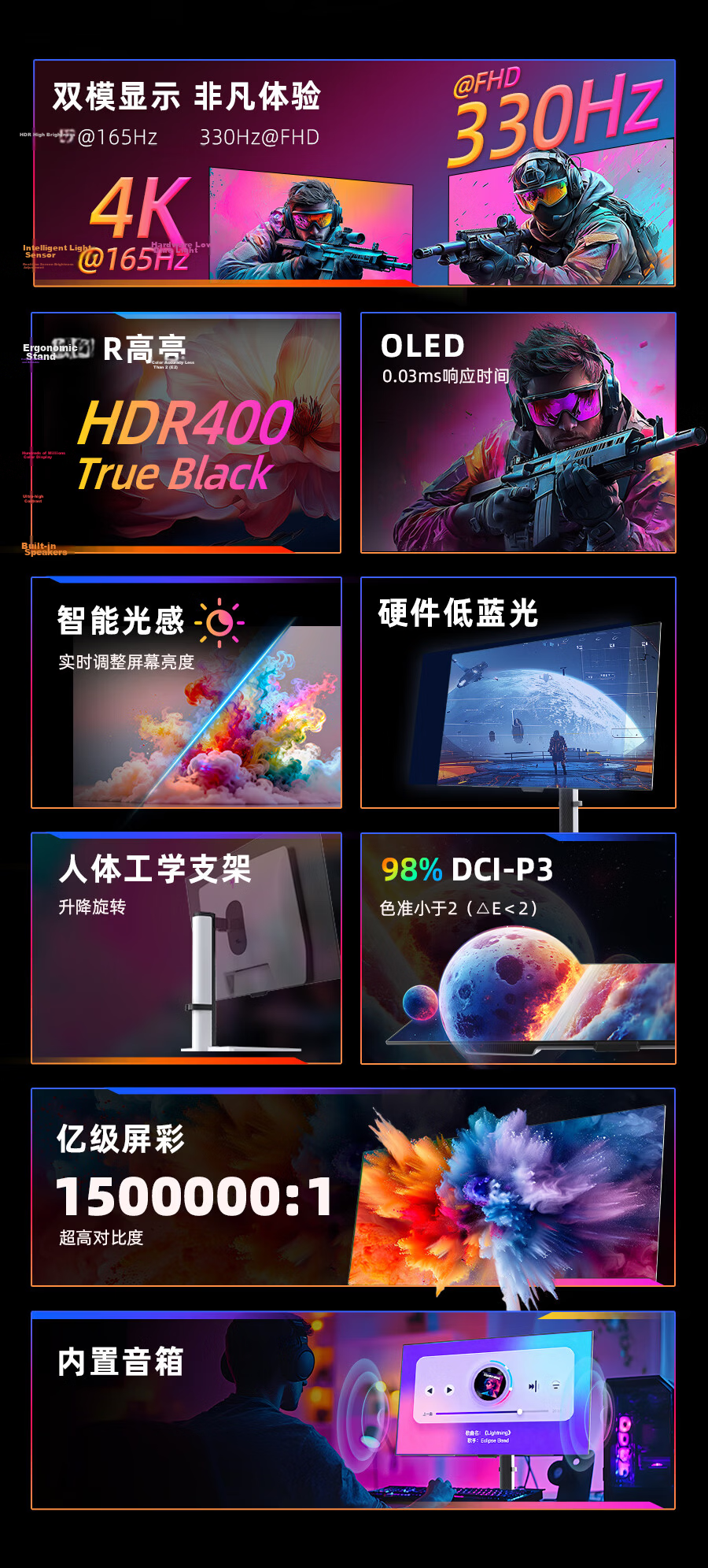KTC 31.5-inch LG Original OLED 4K 165Hz Dual Mode 330Hz Native 10bit Rotating Height-Adjustable Gaming Monitor G32P5S 2