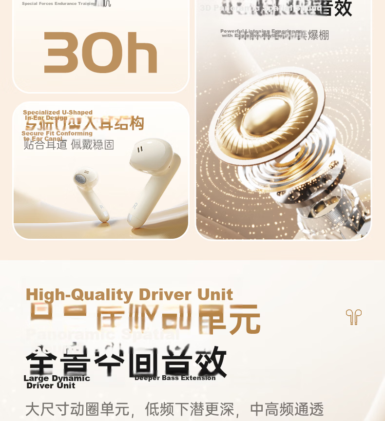 HP 2026 Latest True Wireless Bluetooth Earbuds Long Battery Life Semi-In-Ear Noise Cancelling Wireless Sports Running Music Gaming Compatible with Apple Huawei Xiaomi 4