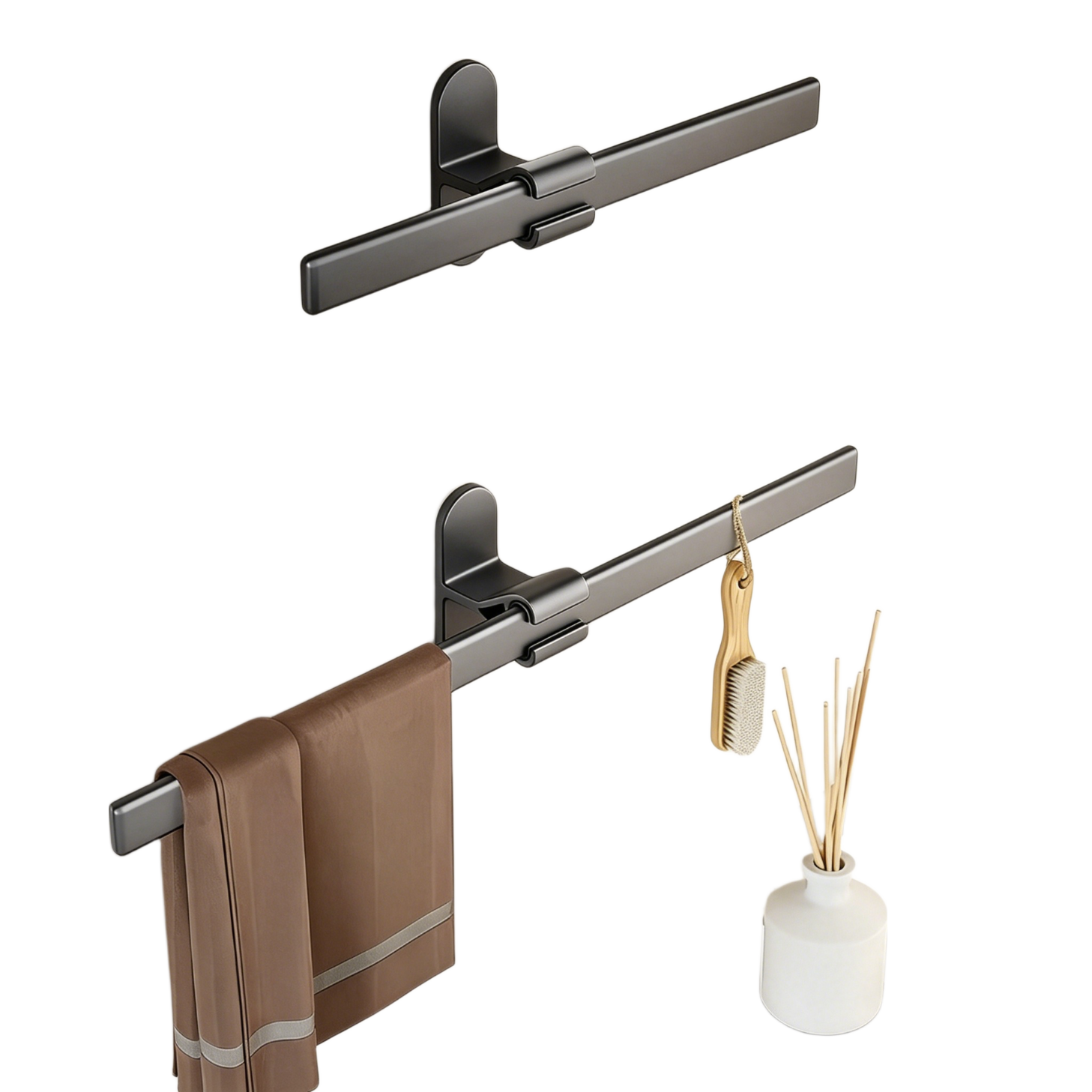 Xinpei Towel Rack, No Drilling Required, Adjustable Bathroom Towel Holder, Wall-Mounted Storage Shelf, Aluminum Alloy Movable Adhesive Hanger, Minimalist Storage, Washbasin Towel Bar for Bathroom