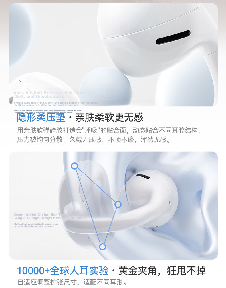 Moxin [Zero Sensation Wear | True AI Interaction] Clip-on Noise Cancelling Bluetooth Earphones Open-type True Wireless Long Battery Life Sports Gaming Call Compatible with Apple Huawei White 12