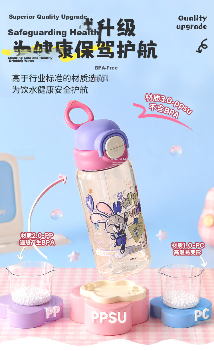 Disney Children's Water Bottle PPSU Student Dual Drinking Straw Cup Large Capacity Kindergarten Maternity Plastic Cup 650ml 6