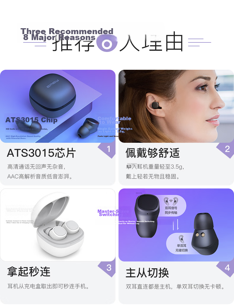 EMEY [Fully Upgraded] T1X True Wireless Bluetooth Earbuds In-Ear Music Calling Low Latency Bluetooth 6.0 Noise Cancellation Compatible with Apple Huawei Xiaomi Honor Pink 1