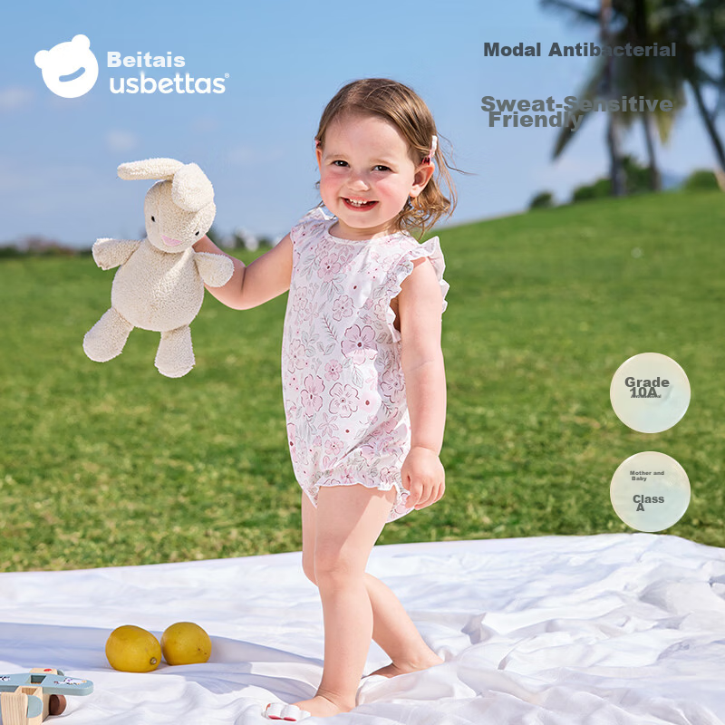Betis Infant Romper Cute Triangle Summer Thin Modal Flutter Sleeve Bodysuit for Baby Girls