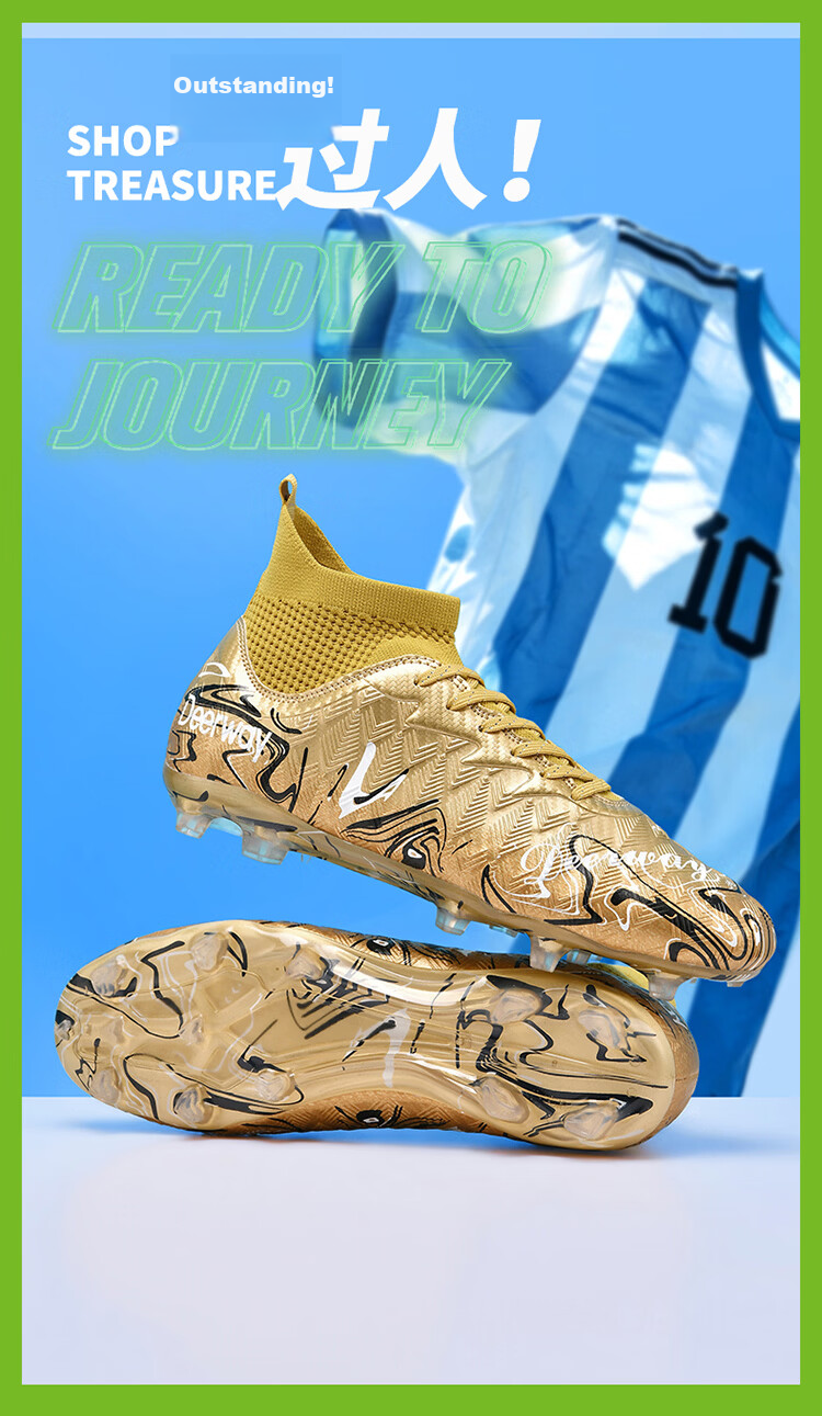 Delhui Football Shoes Adult Unisex AG Long Studs Youth High-Top Ankle Support Non-Slip Training Sneakers Gold Size 43 4