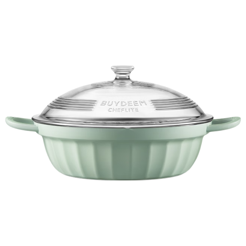 Buydeem Multifunctional Non-Stick Pot, Hot Pot, Steamer Pot, Soup Pot, Suitable for Induction Cooker Or Open Flame, for Steaming, Boiling, Stir-Frying And Frying, 28cm, Light Pine Gree