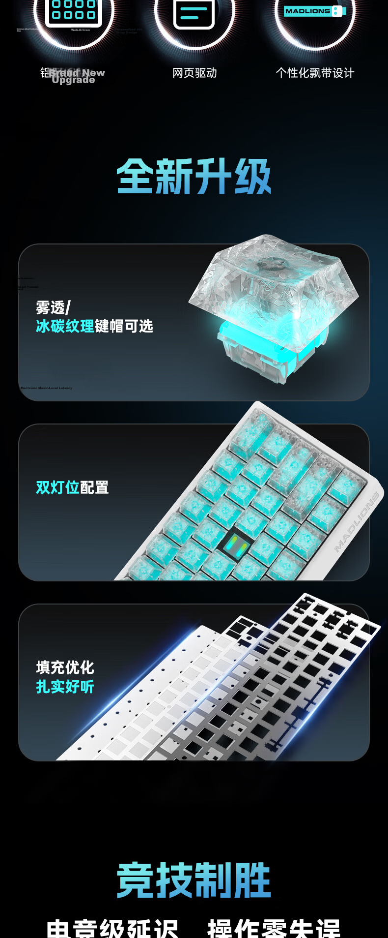 Meijia Lion MAD 60 V2 Custom 61-Key Gaming Magnetic Switch Keyboard Wired FPS Low Latency 8K Report Rate Mist White White Horse Switch 3