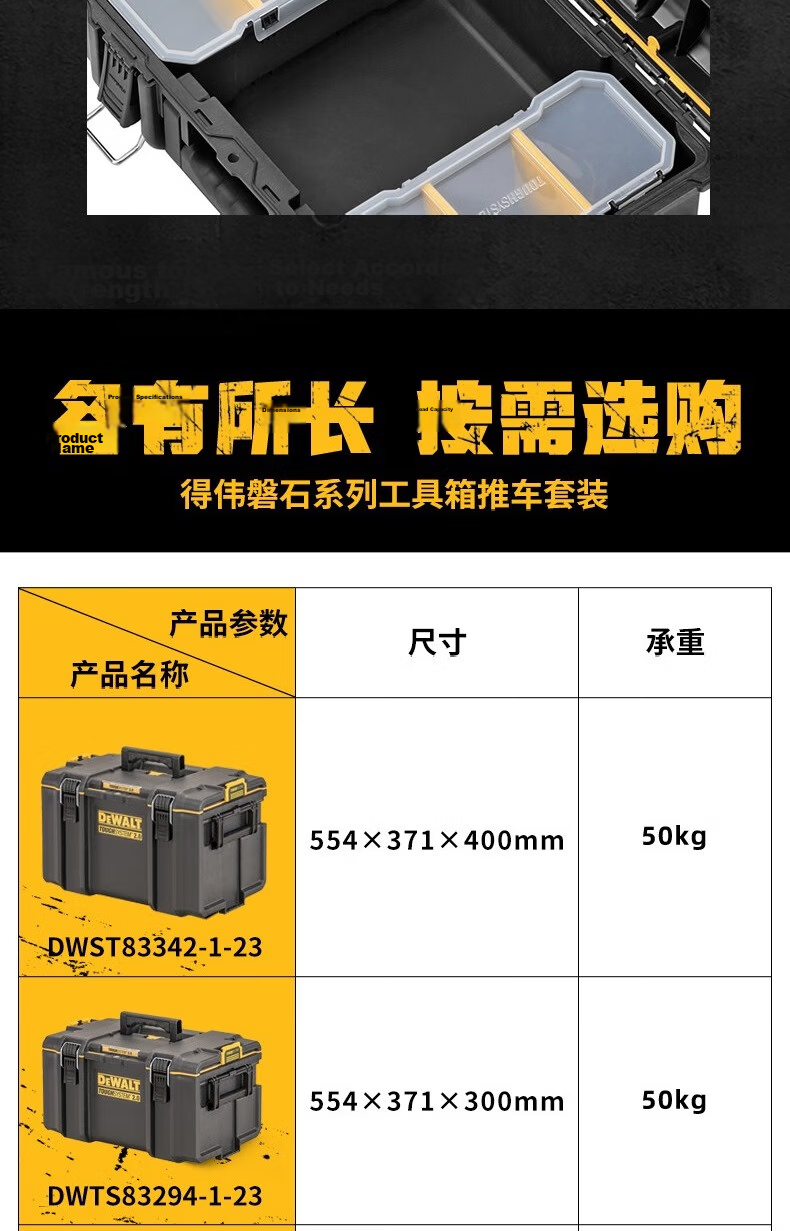 DEWALT Waterproof Dustproof Toolbox Storage Box ToughSystem Hand Cart Tool Box Load Capacity 113KG DS450 15