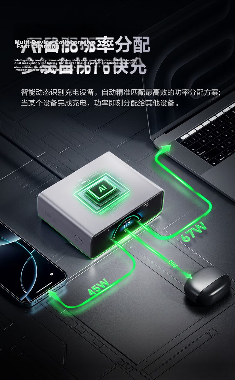 BULL 140W Desktop Charging Station USB Socket Digital Display Power Strip Overload Protection Compatible with Xiaomi Apple iPhone Smart Super Charging Station Pro 3C2A 14
