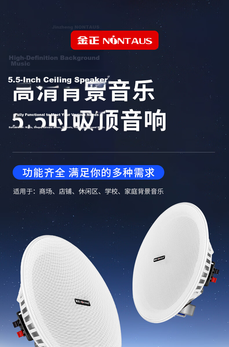 NINTAUS Wall-Mounted Speaker Hanging Type Constant Voltage Speaker Background Music Public Address System for Supermarkets, Malls, Shops, Dance Studios, Restaurants, Conference Rooms, Home Use W6-6 Bl 1
