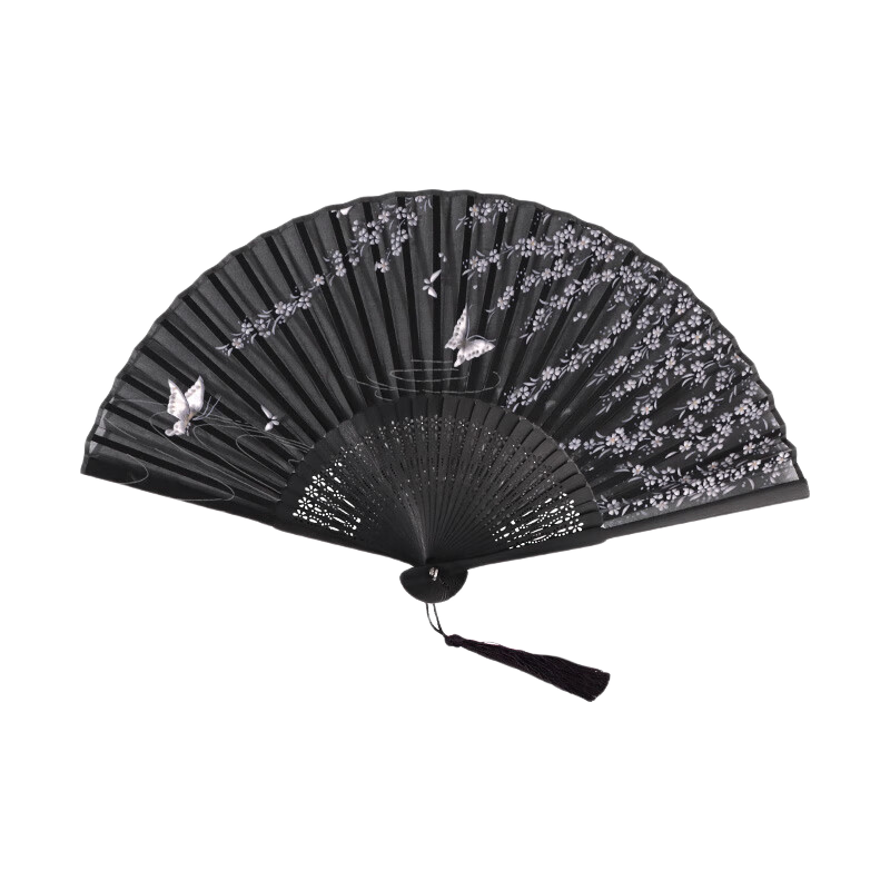 TaTanice Ancient-Style Folding Fan, Silk Fabric Fan, Portable Folding Fan, Photography Prop, Cherry Blossom