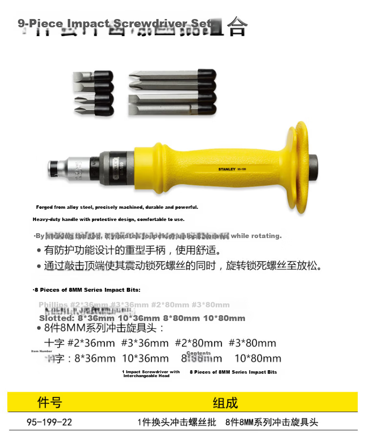 STANLEY Household Multi-Head Screwdriver Set, Phillips and Flathead Impact Screwdrivers, 9-Piece Set 95-199-22 2