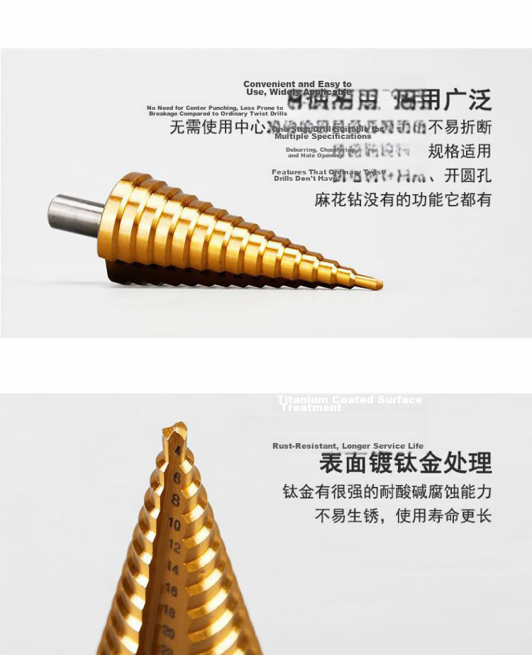 Bingyu Hex Shank Straight Groove Step Drill Bit Tower Step Reamer Metal Hole Opener 9 Steps 4-20mm 2