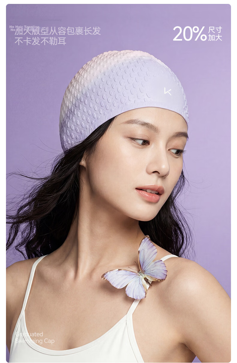 Keep Women's Large Size Waterproof Silicone Antibacterial Gradient Swimming Cap for Long Hair 0055 Water Blue Dew 4