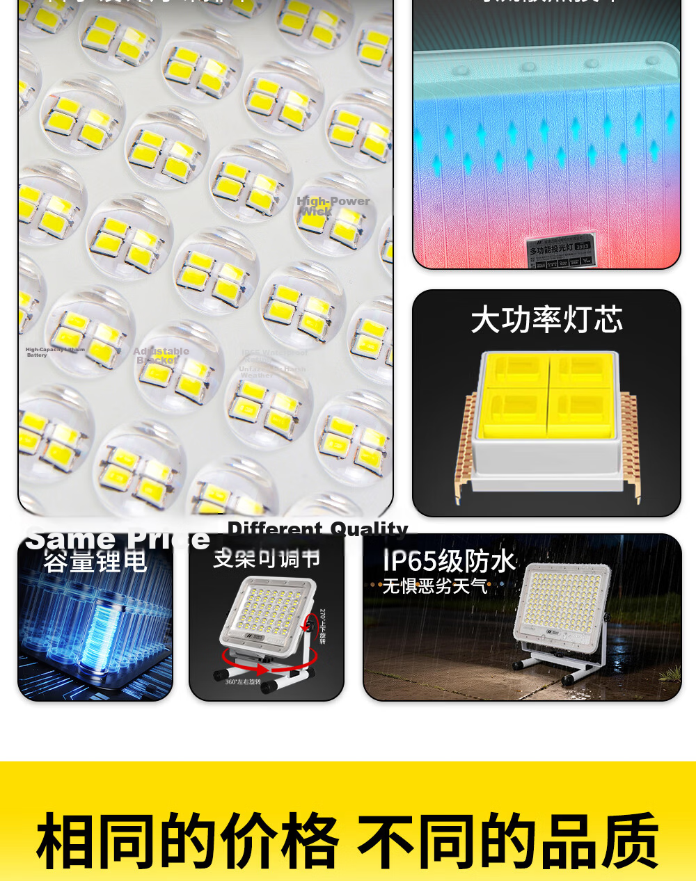 MAX LOAD Rechargeable Outdoor Lighting Long-lasting Camping Emergency Home Night Market Stall Waterproof Floodlight for Stadium and Construction Site 3